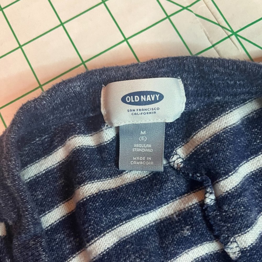 womens old navy cardigan sweater blue white stripes size medium - Picture 2 of 3